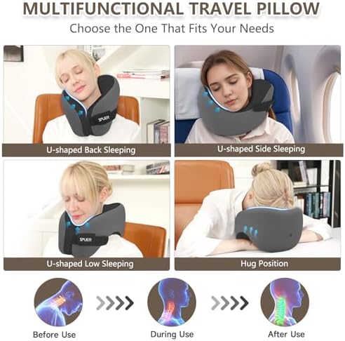 SPUER 2in1 Ergonomic Memory Foam Travel Pillow