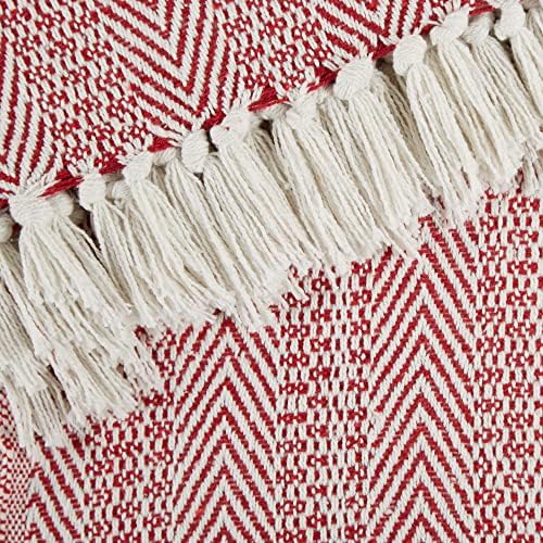 DII Herringbone Striped Cotton Throw Blanket 50x60 Barn Red
