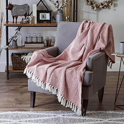 DII Herringbone Striped Cotton Throw Blanket 50x60 Barn Red