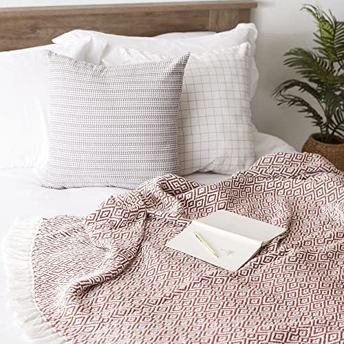 DII Rustic Farmhouse Double Diamond Woven Throw 50x60 Cinnamon