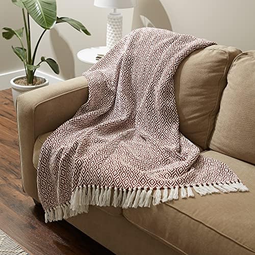 DII Rustic Farmhouse Double Diamond Woven Throw 50x60 Cinnamon