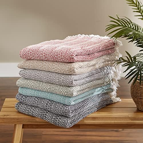 DII Herringbone Striped Cotton Throw Blanket 50x60 Barn Red
