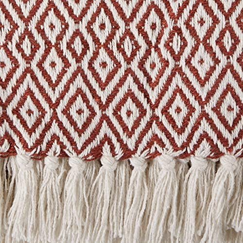 DII Rustic Farmhouse Double Diamond Woven Throw 50x60 Cinnamon