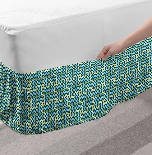 Ambesonne Abstract Bedskirt with Wavy Swirls Pale Green Blue