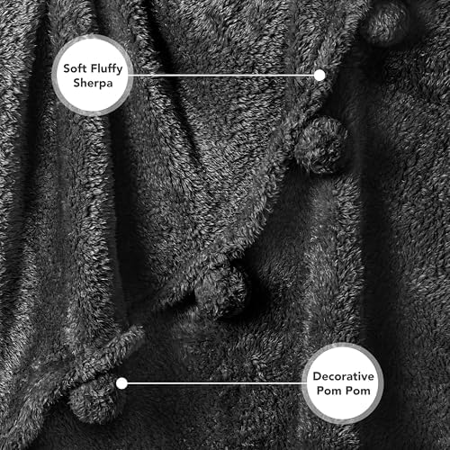 PAVILIA Black Pom Pom Throw Blanket 50x60
