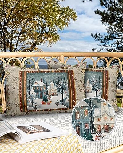 Waterproof Pillow Protector 2 Pack Zipper Snowman Plaid 12x20 Inch