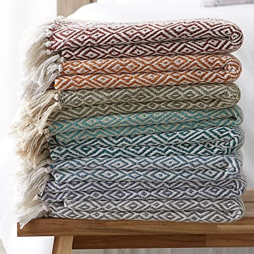 DII Rustic Farmhouse Double Diamond Woven Throw 50x60 Cinnamon