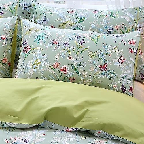 WINLIFE Queen Pillowcases 2 Pack Sage Green Garden Floral Butterflies Printed