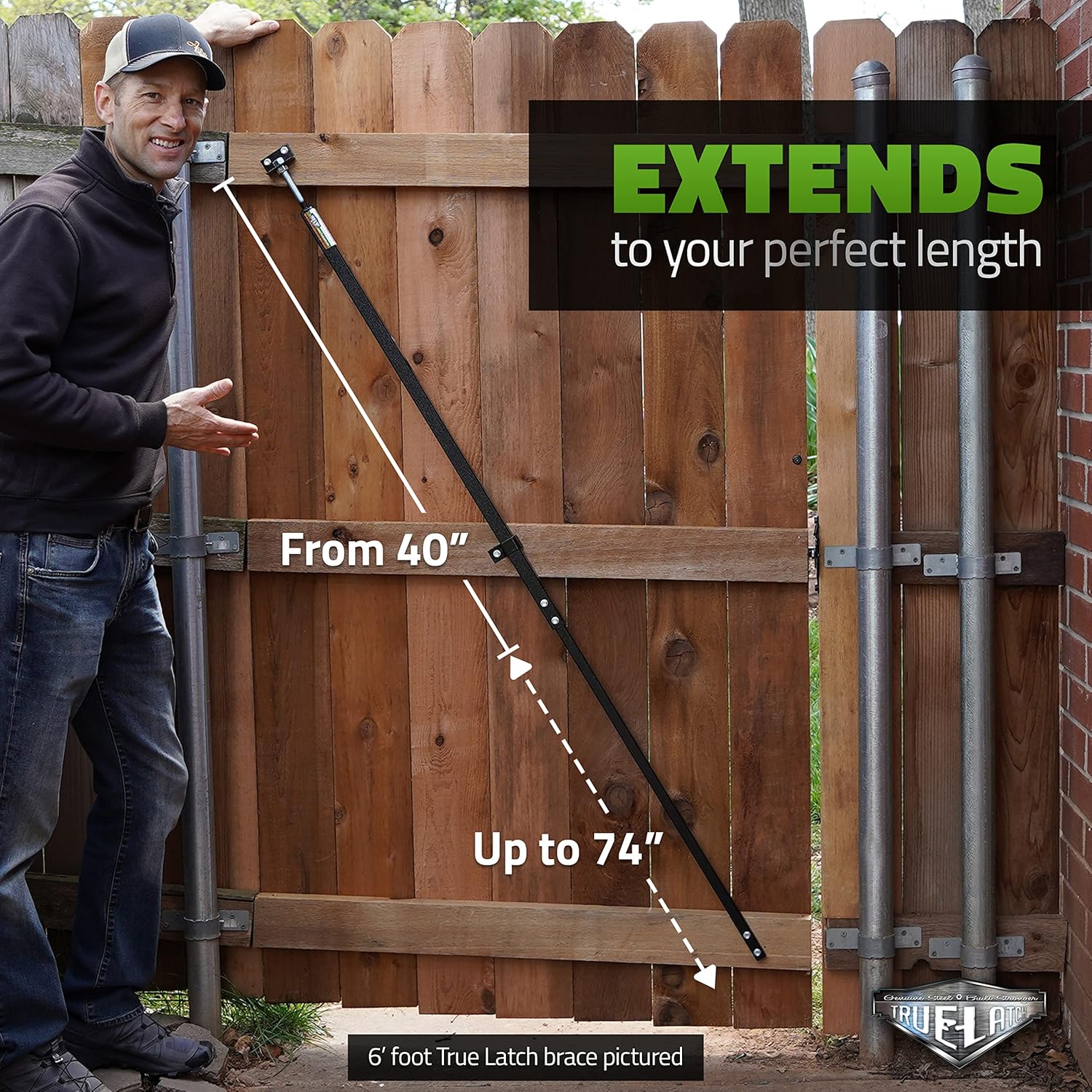 TRUE LATCH 6 Telescoping Gate Brace - Anti-Sag Easy Installation Durable Privacy Fence Kit