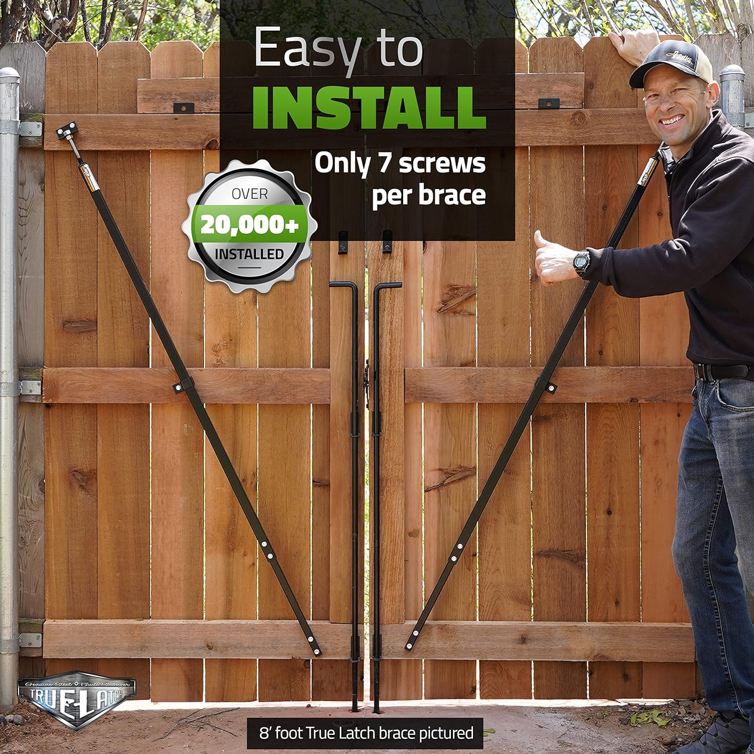 TRUE LATCH 6 Telescoping Gate Brace - Anti-Sag Easy Installation Durable Privacy Fence Kit